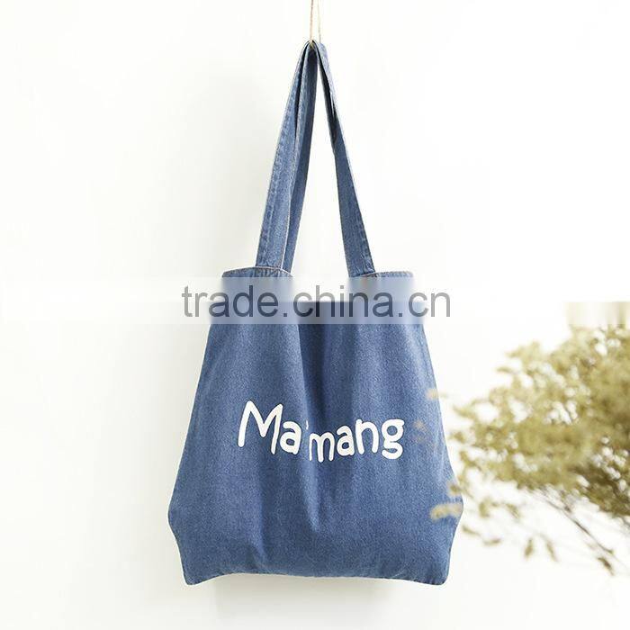 factory wholesale cotton denim shopping bag with customized logo