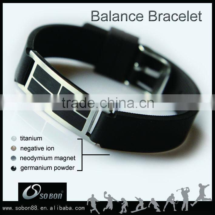 silicone titanium health bracelet with metal clasp laser engraving