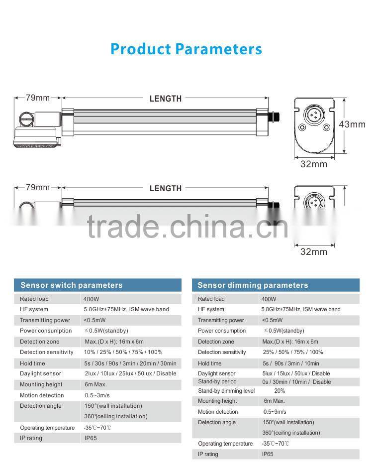 outdoor qualified ip65 t8 led tube with microwave sensor