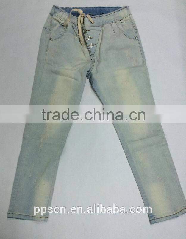 Retro High-waist skinny washed ripped elastic waist jeans for women