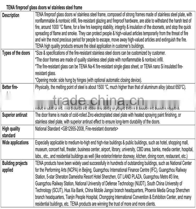 TENA (Model: TN-YJ-BXF06) stainless steel framed fireproof glass doors