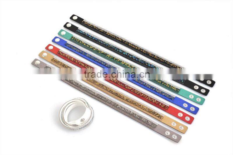 MBRL05 Hot selling 12 layers leather bling wrap crystal bracelet