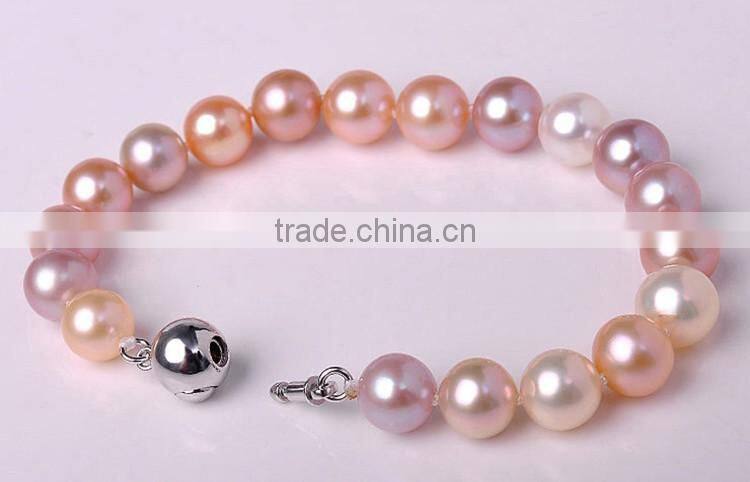 Mix color round shape freshwater pearl pearl bracelet jewelry