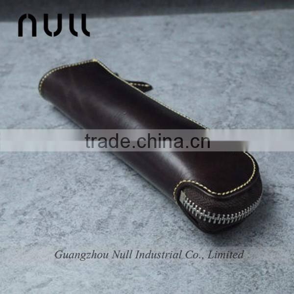 Genuine leather pen holder box with zipper