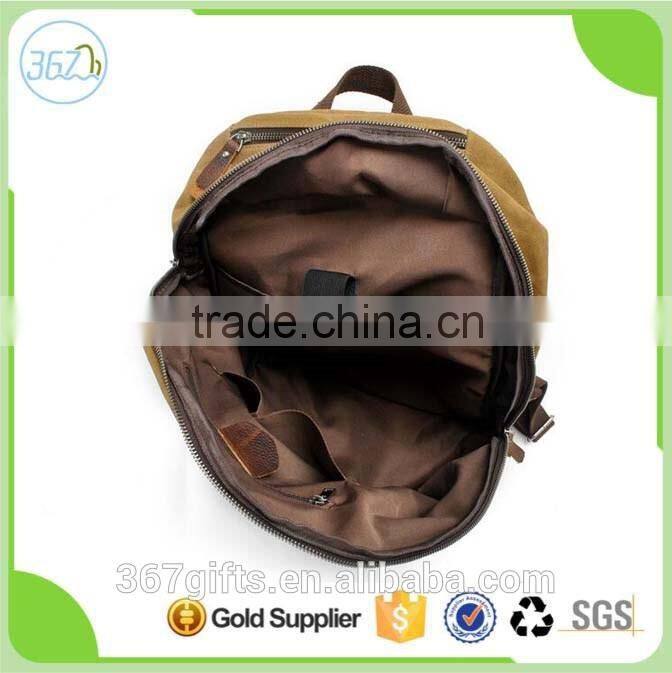 Big capacity fashion canvas and leather barrel shape backpack travel tote bag for travel and business