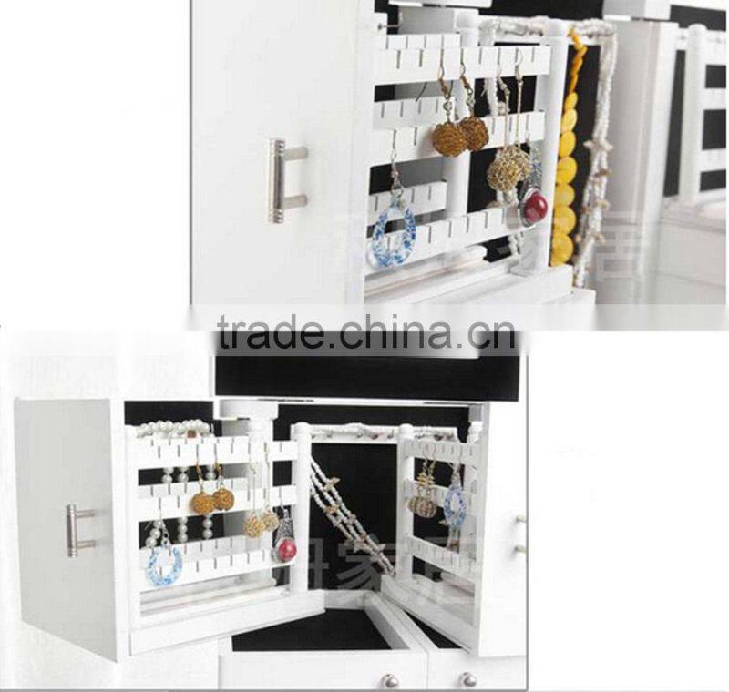 Oversized mirror cover wooden Desktop jewelry skin-care products cosmetic storage box with open front