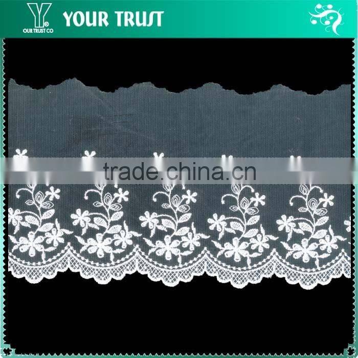 Width 6.0 Centimeter Wavy Flower Mesh White Polyester Trimming Lace
