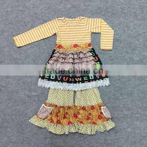 2016 Newest boutique girls summer outfits popular style squirrel printing top cotton ruffle outfits