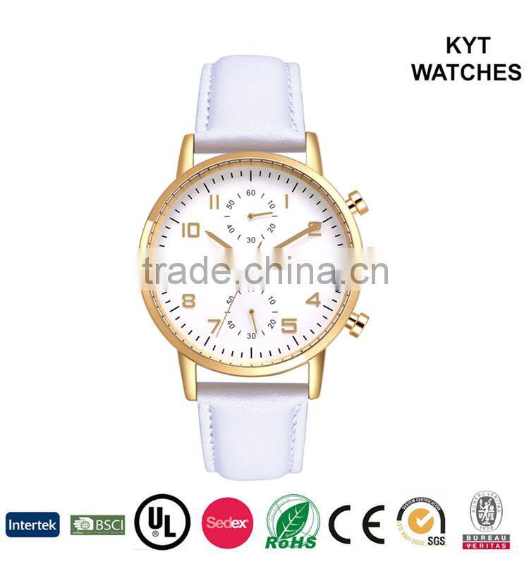 KYT Silver / Gold / Rose Gold Case 5ATM Water Resistant Wrist Quartz Mens Watch Chronograph