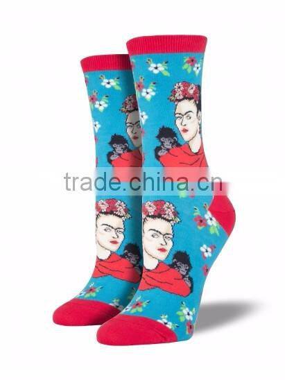 Newest Fashion Jacquard Knit Colorful Pattern Printed Custom Made Womens Socks