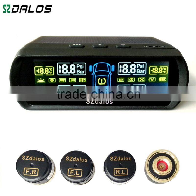 4 Sensors Wireless Solar Charge TPMS Tire Tyre Pressure Monitoring LCD Display