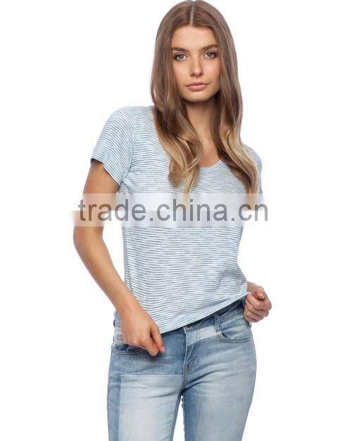 Ladies Fine Scoop neckline Stripe T shirt