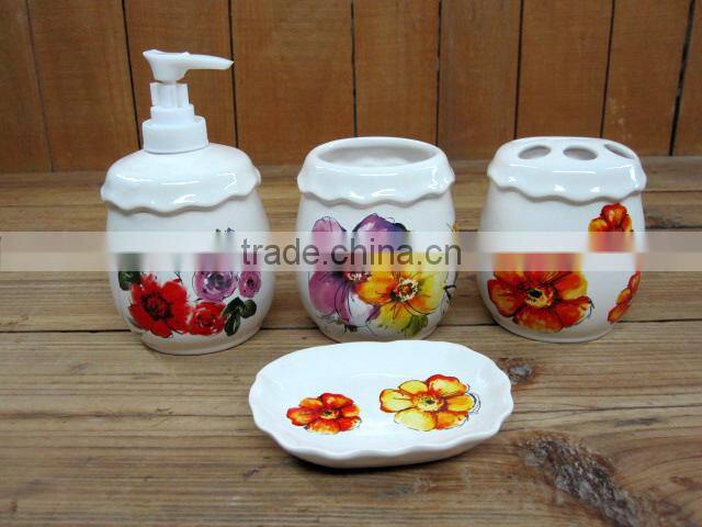 Elegant Flower Decal Ceramic Cake /Fruit Serving Plate with Wooden Stand for Party