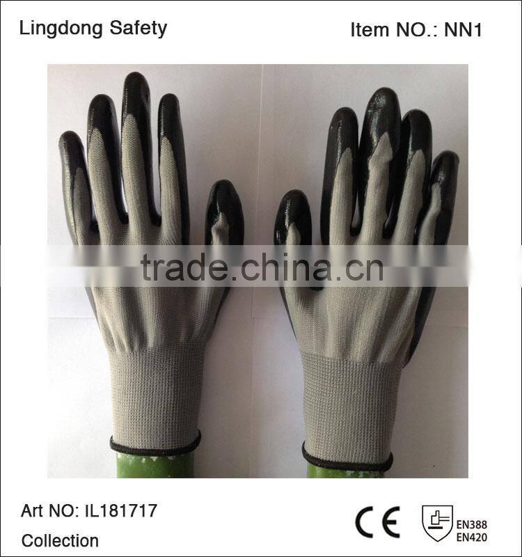 Red Polyester Black Nitrile Coated Work Gloves
