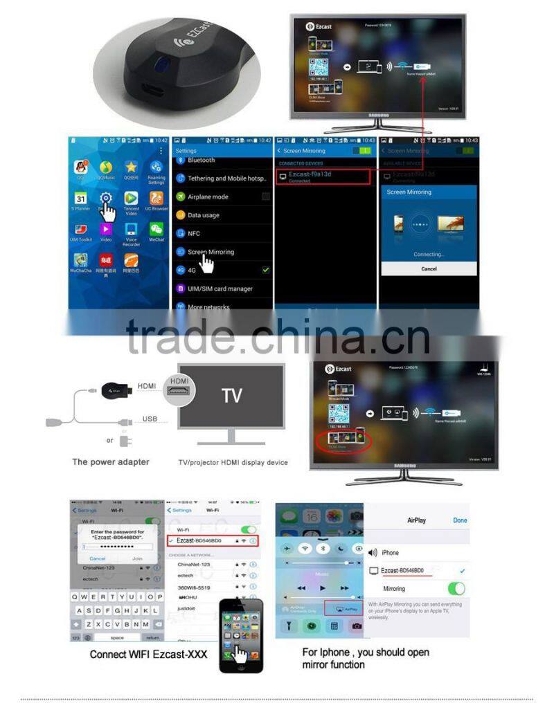 EZ cast WIFI display receiver dongle for phone smartphone chrome cast