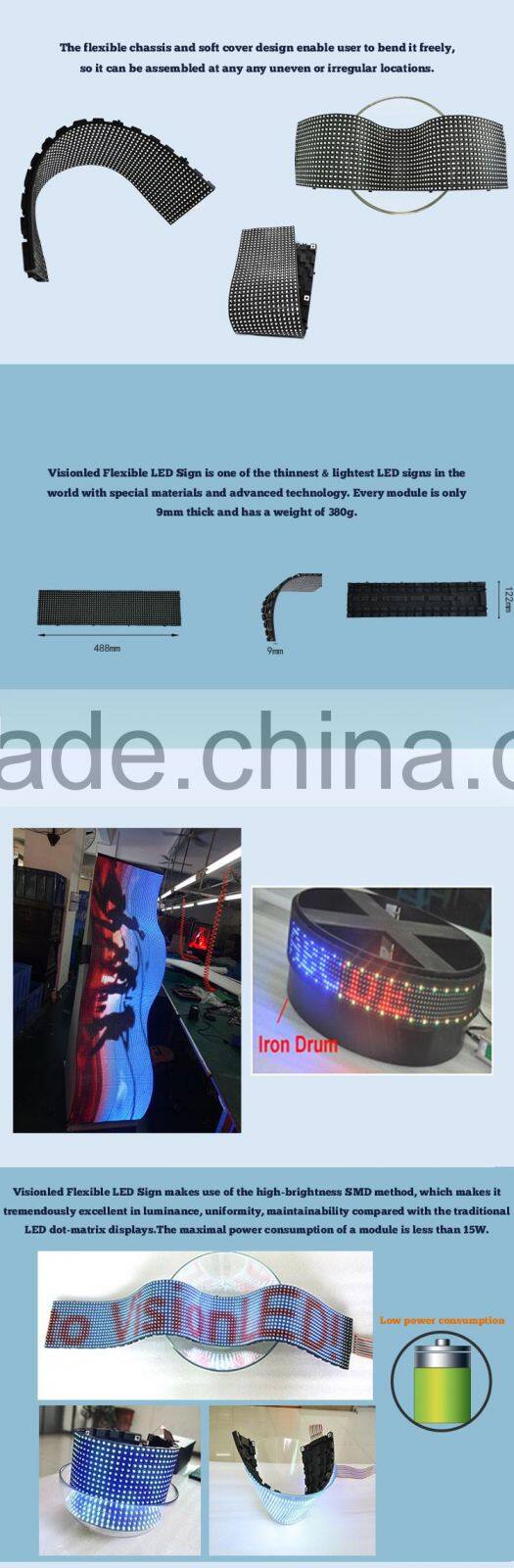 indoor full color P7.62 flexible LED sign programable display