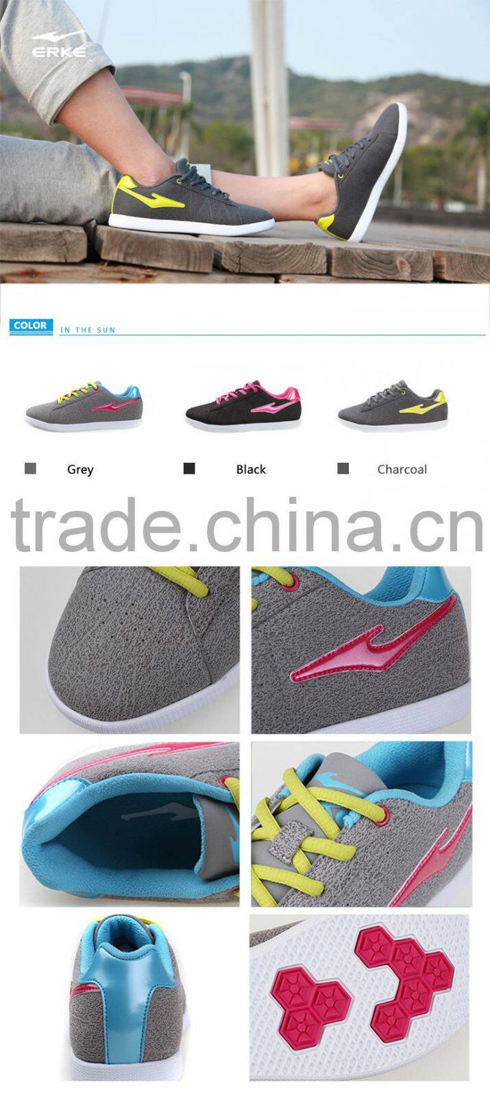 ERKE 2014 classical womens skate shoes lace up flat sole casual shoes for lady pu upper rubber MD outsole