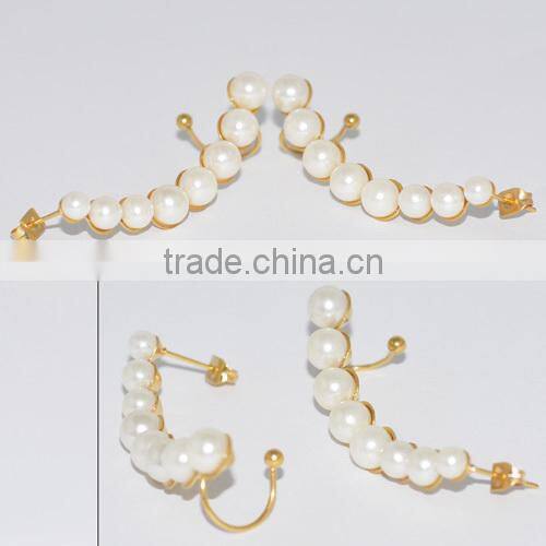 Fashion Stainless Steel Pearl Earring with Diamond Jewellery