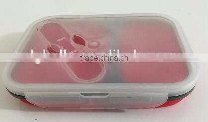 PBA Free 2 Compartments Collapsiable Silicone Lunch Box With Lock