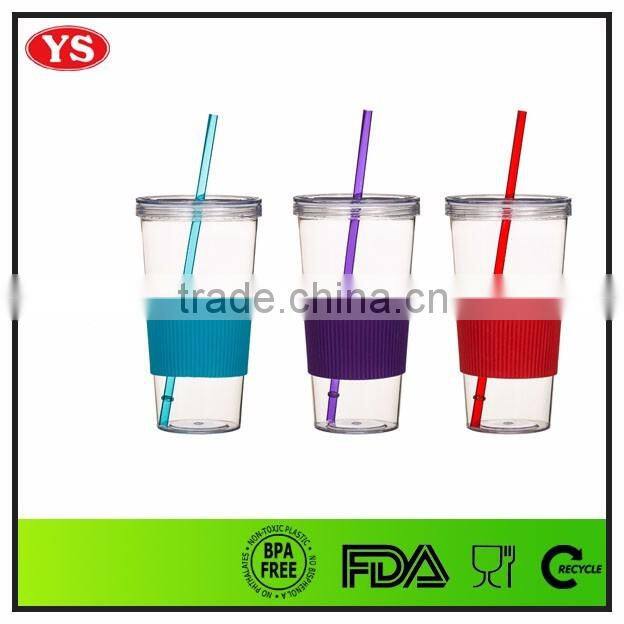 24oz single wall acrylic beverage tumbler with straw