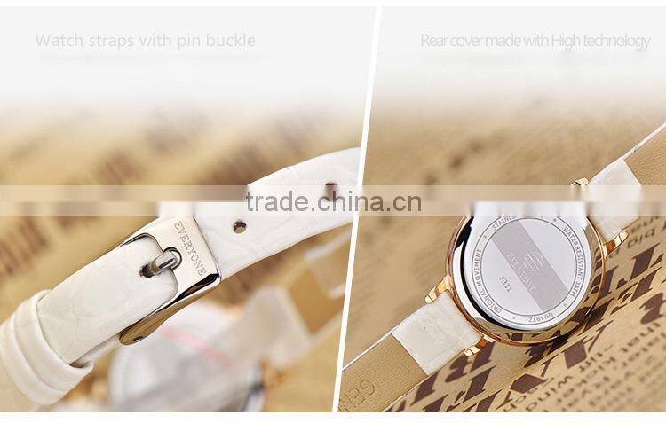 Fashion lady flower dial genuine leather white yellow brown pointer 30m waterproof lady wrist watch