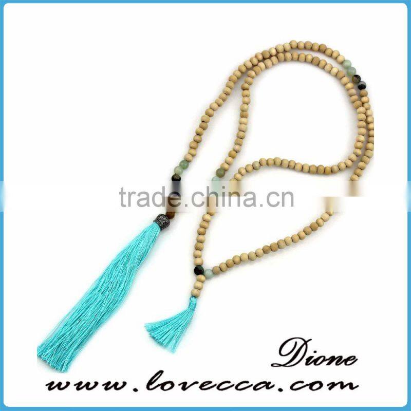 Hot sale handmade wooden multicolor gemstone necklaces pendant for lady