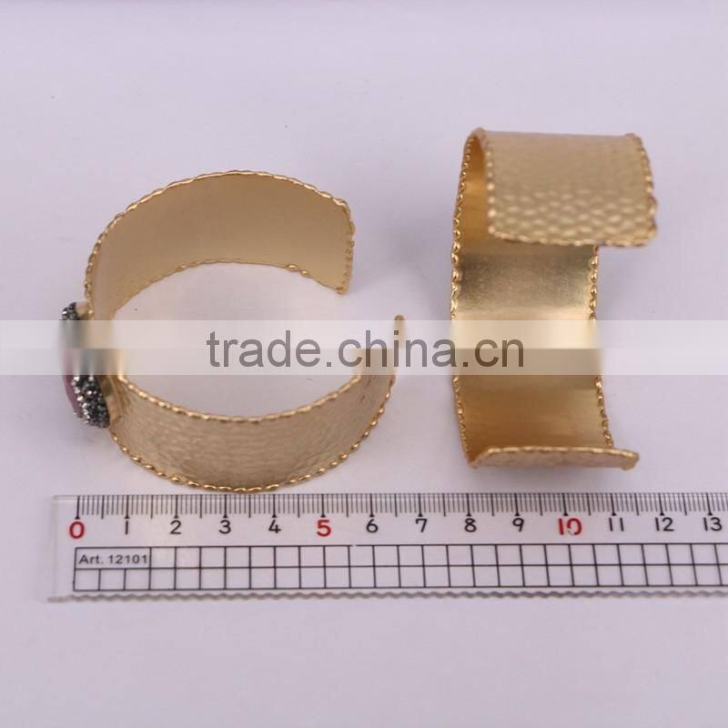 Fashion Metal Brass Gold Electroplated Bangles, Malaysian Jade Gem stone Bangles, with Pave Crystal Druzy Bangle