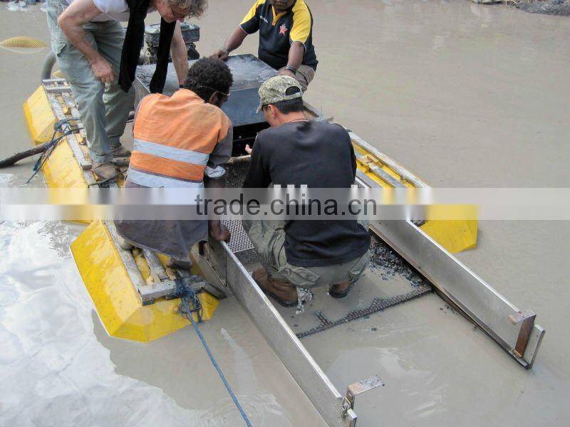 dredging small boat made by flaters and engine used for gold mining
