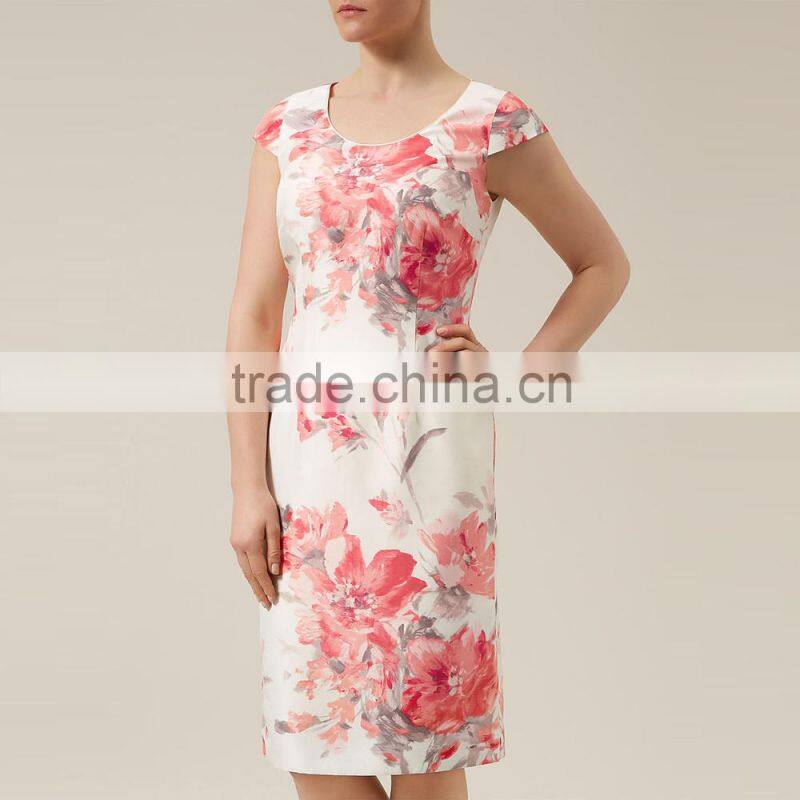Bohemia satin floral print pencil dresses for women Knee length pencil dresses