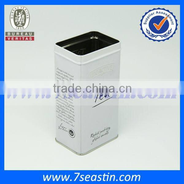tin can for tea packaging with rectangle shape