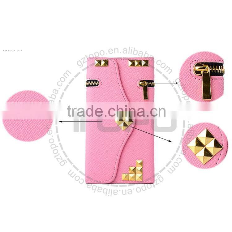 wholesale Rivet bling bling wallet case for iphone 6 leather voltage holster card zipper flip cover case for iphone 6s plus