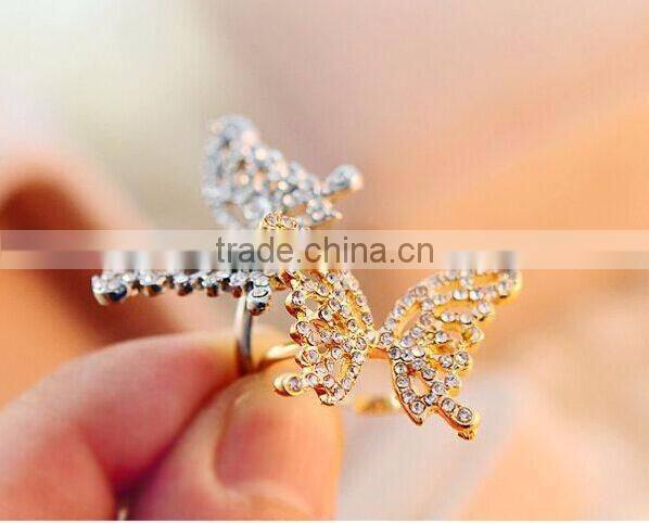 Bulk popular in world women crystal butterfly diamante rings