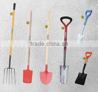 Carbon steel short handle shovel mini spade with fiberglass blue D grip antislip handle