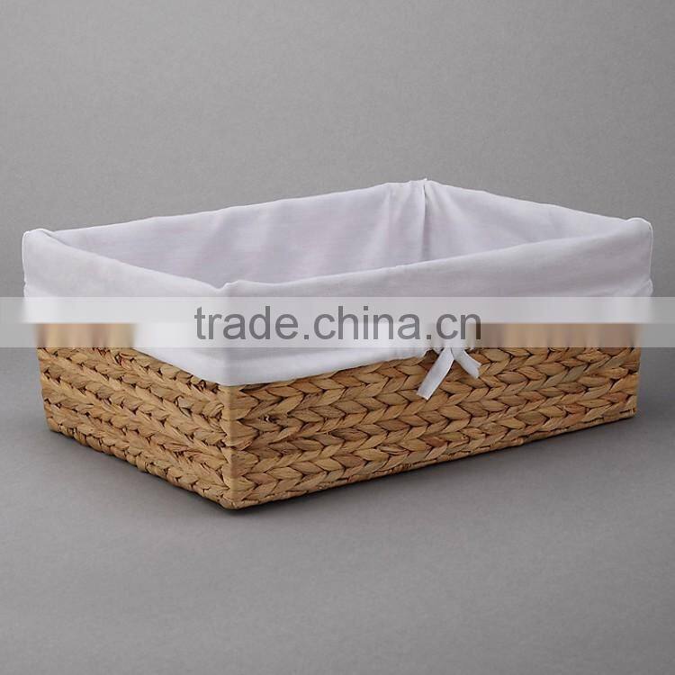 Water hyacinth woven home daily goods storage basket with liner