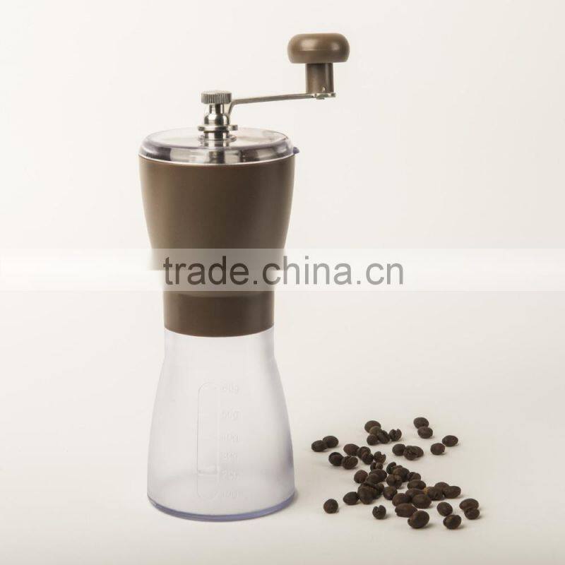 Plastic housing portable coffee mill/grinder, Manual Ceramic Burr Coffee Grinder, Hand-crank Coffee Mill