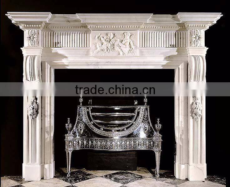 Carved by hands white marble fireplace