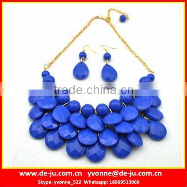 Jewelry Set Blue Plastic Bead Necklace