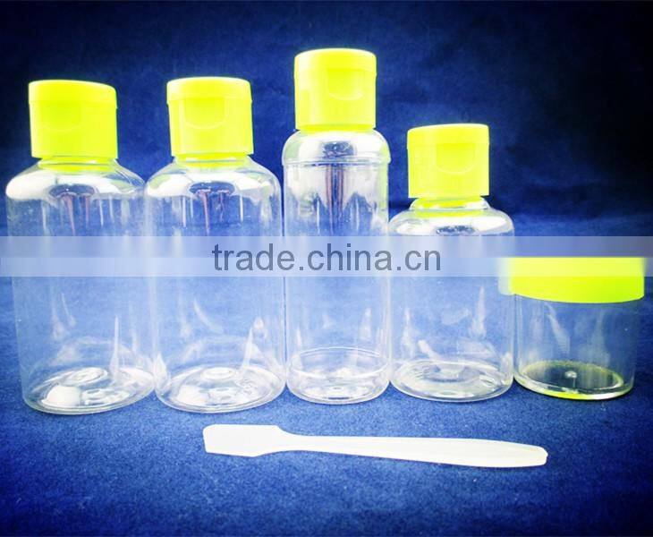plastic color cheap travel bottle set for women travel boottle kit with green cap