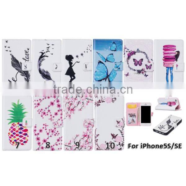 Embossed PU Flip Wallet Leather Phone Case For iPhone 5S SE