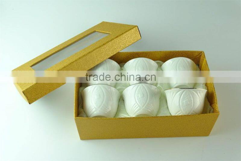 Wholesale White ceramic tea cup sets, 6 pcs/set,with color box paking.