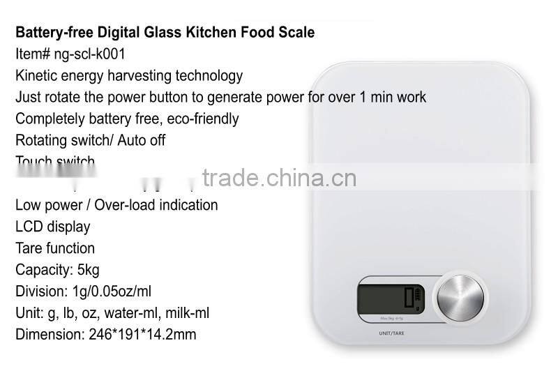 Kinetic Energy Battery-free digital glass kitchen food scale
