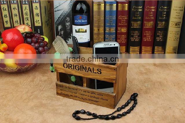 Hollow out two grid wooden pencil holder or storage box