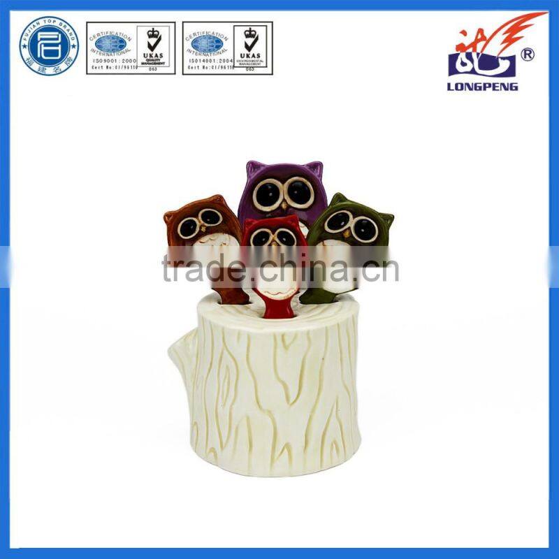 Adorable Owl Design Ceramic Spoon Utensil Holder-Set of 4,Hollow Interior Storage Holder Organizer,Kitchen Storage Crock