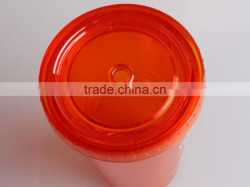 RED Double wall 16oz plastic tumbler with lid and straw
