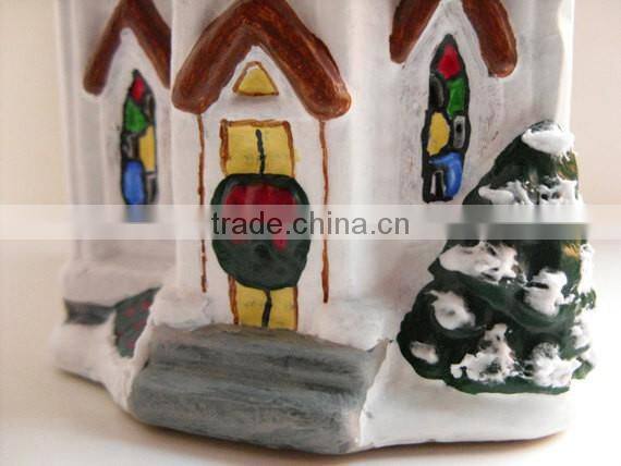 Ceramic Christmas village, lighted church