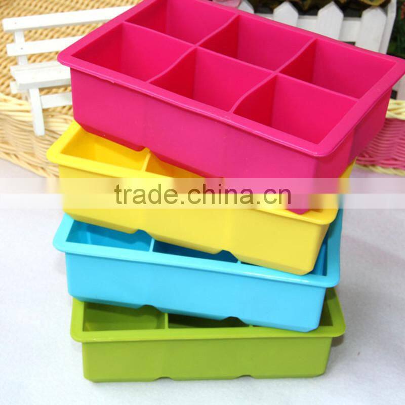 novelty large 6 cavities ice blocks silicone materail tray ice cube mold