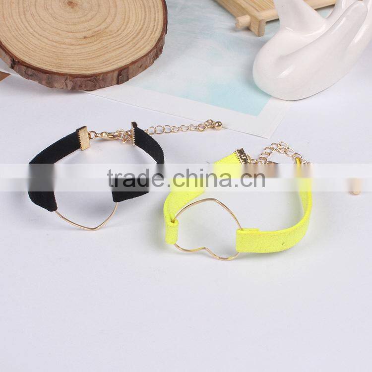 gold hollow heart charm suede leather bracelet lovers jewelry gifts