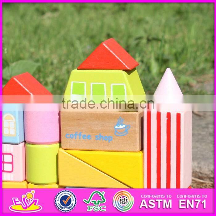 2017 new design 19 pieces model buildings kids wooden block set W13A119