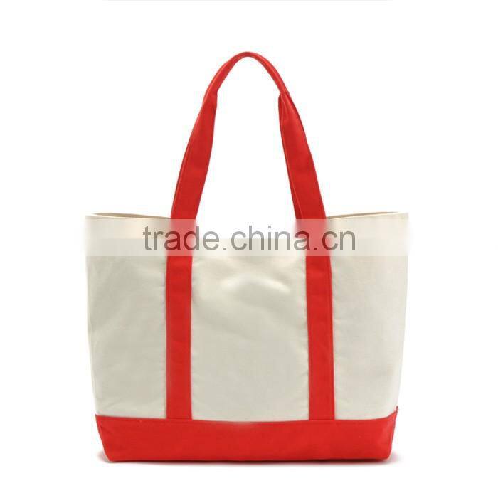 Large Capacity 16OZ Canvas Tote Bag With Two Red Handle,Cheap Canvas Shopping Bag With Handle