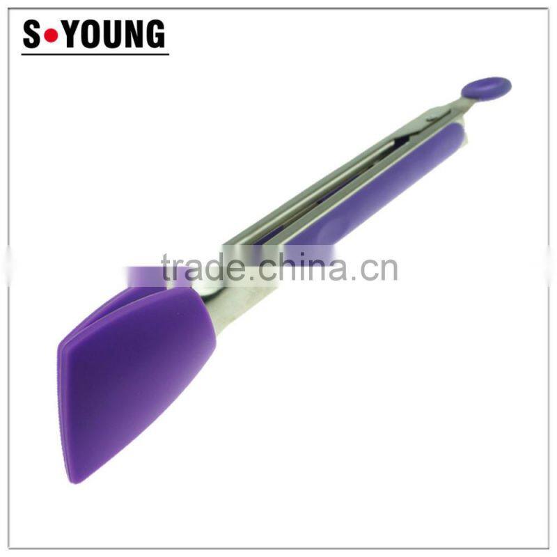 14059 New shape Kitchen and Barbecue Grill Tongs Silicone BBQ Cooking Stainless Steel Locking Food Tong Salad Tongs